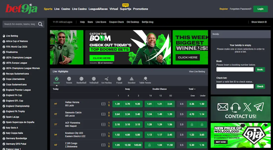 Bet9ja Sportsbook and Casino Screenshot